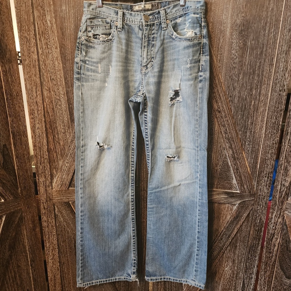 Buckle BKE Jeans Men's 31 L x‎ 34 Inseam Blue Light Wash Distressed Denim Tyler